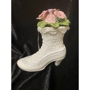 Schmid Victorian Faire Vintage Musical White Porcelain or Ceramic Victorian Boot